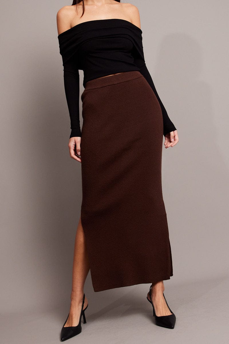 Brown Knit Skirt High Rise for Ally Fashion