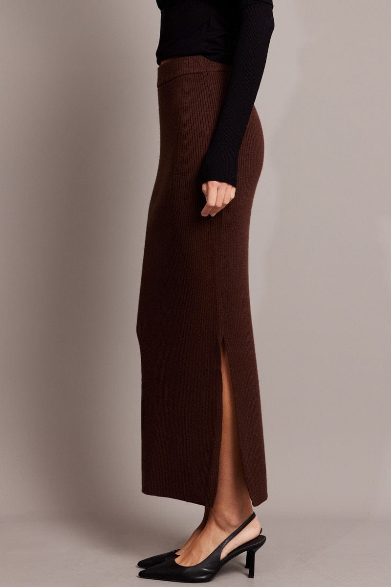 Brown Knit Skirt High Rise for Ally Fashion