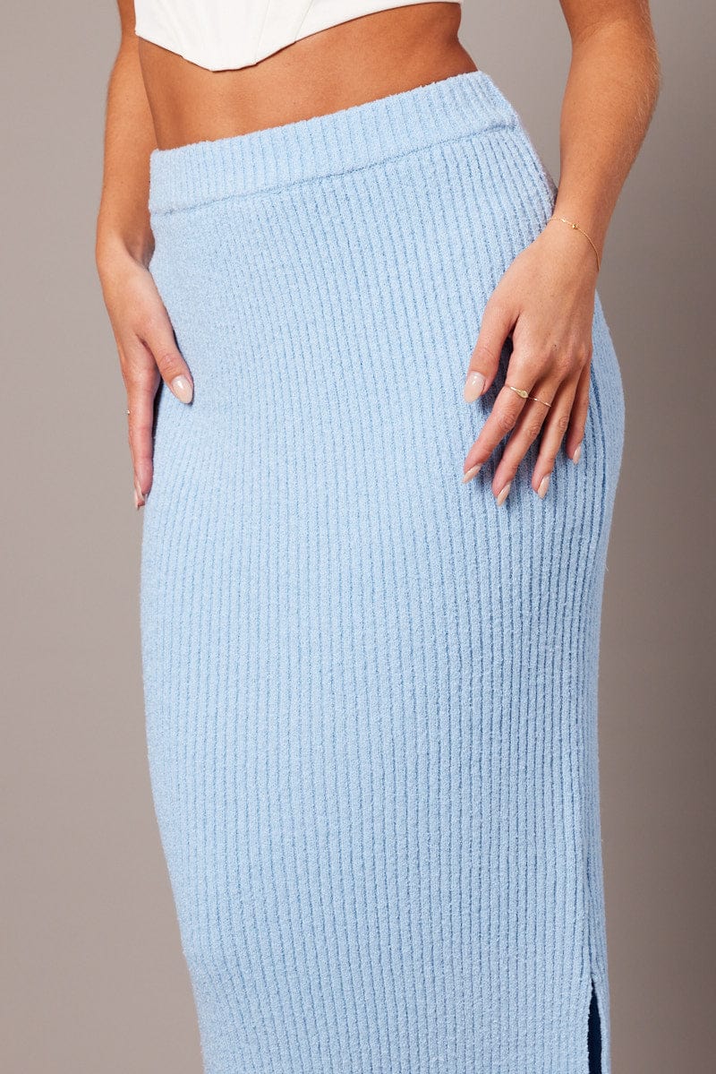 Blue Knit Skirt High Rise Midi for Ally Fashion