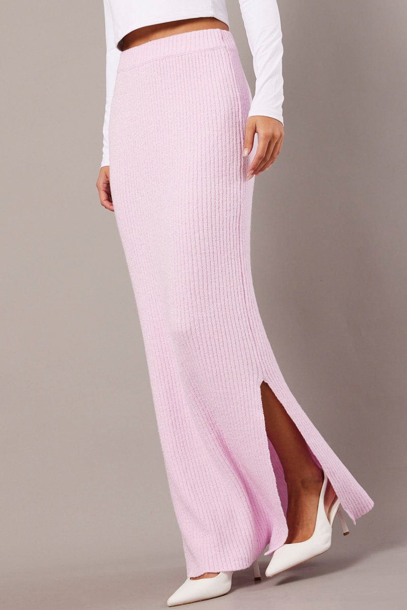 Pink Knit Skirt High Rise Midi for Ally Fashion