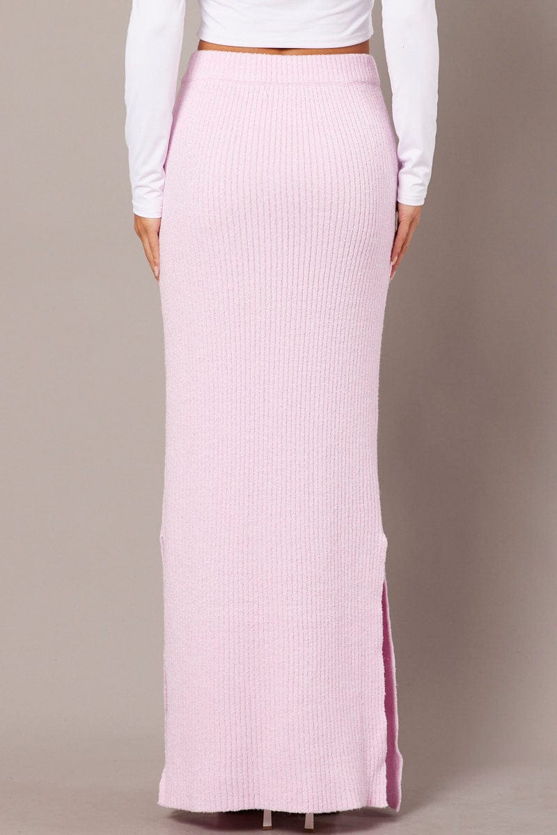Pink Knit Skirt High Rise Midi for Ally Fashion