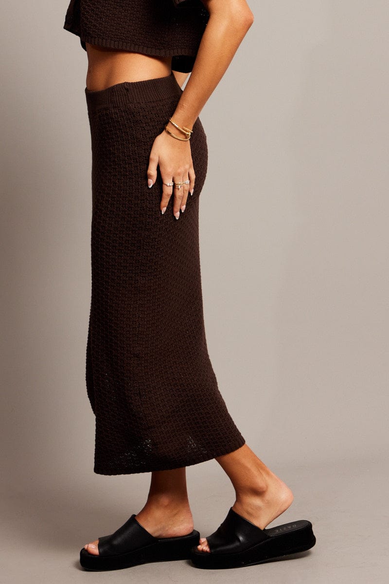 Brown Knit Skirt Midi Crochet for Ally Fashion