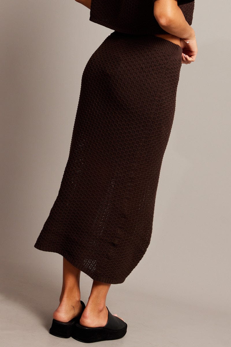 Brown Knit Skirt Midi Crochet for Ally Fashion