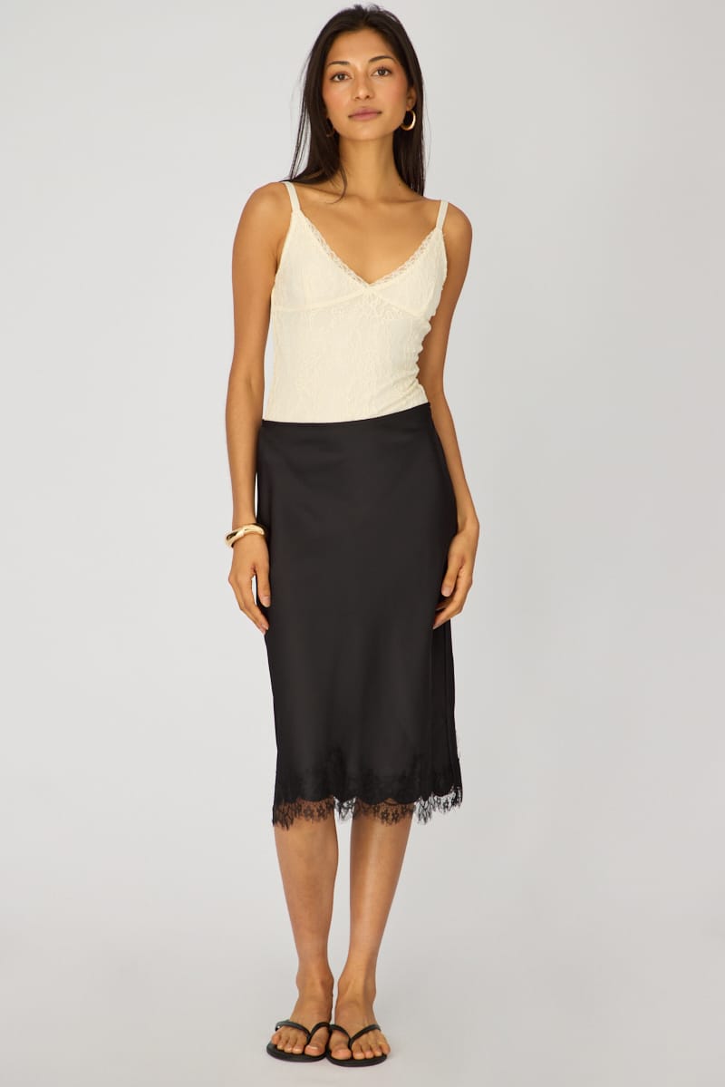 Black Satin Lace Midi Skirt for Ally Fashion