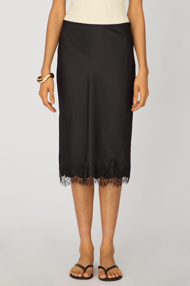 Black Satin Lace Midi Skirt for Ally Fashion