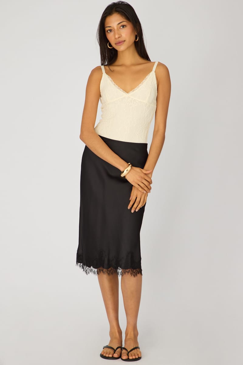 Black Satin Lace Midi Skirt for Ally Fashion