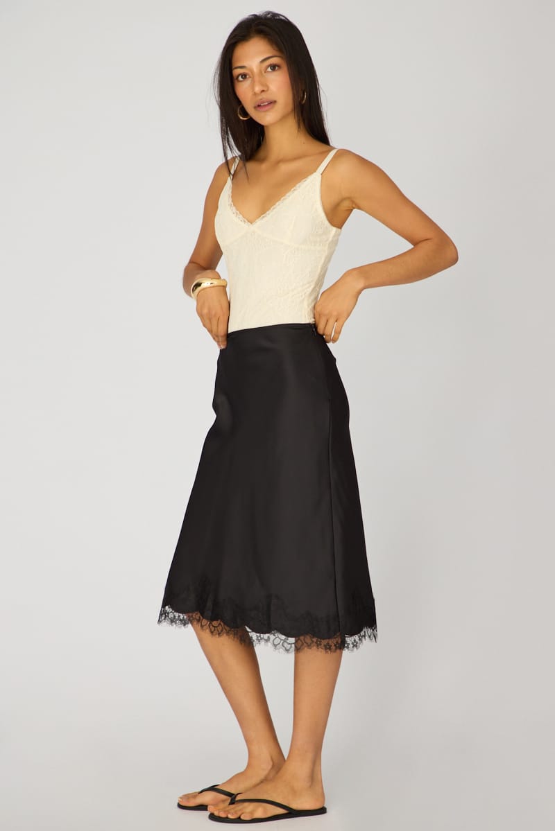 Black Satin Lace Midi Skirt for Ally Fashion