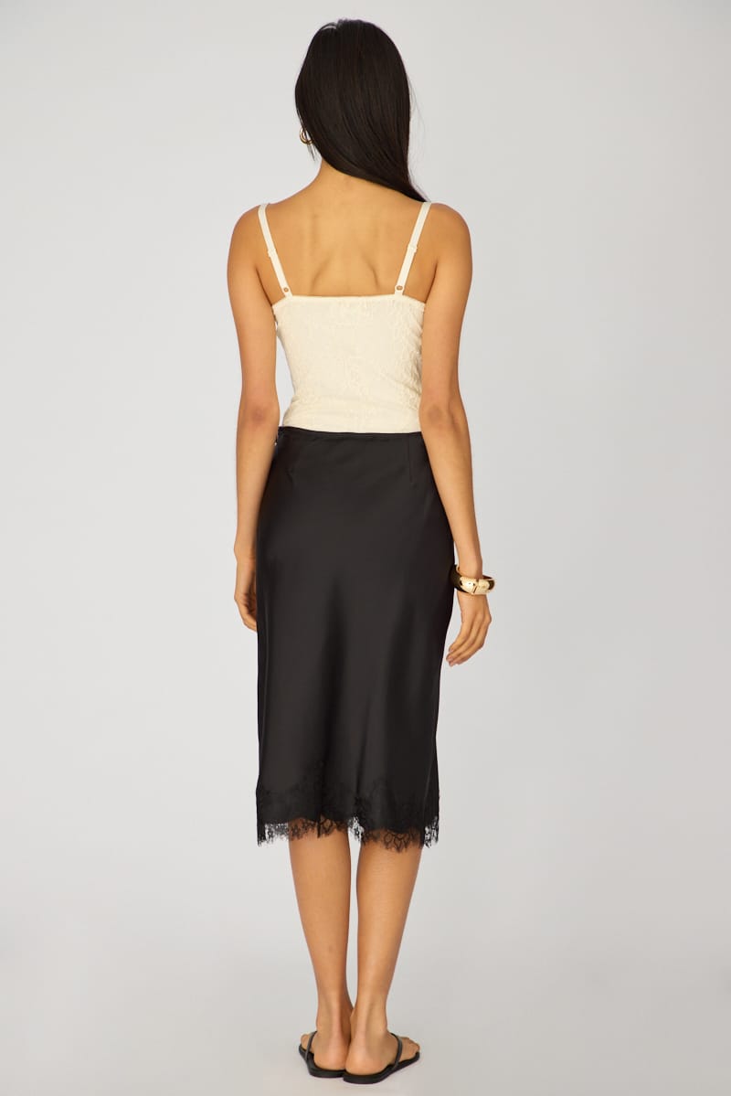 Black Satin Lace Midi Skirt for Ally Fashion