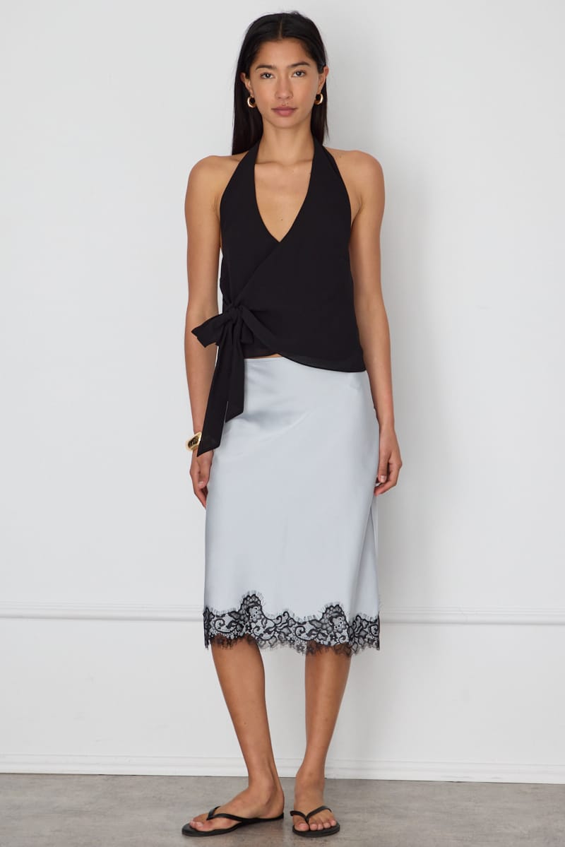 Grey Satin Lace Midi Skirt for Ally Fashion