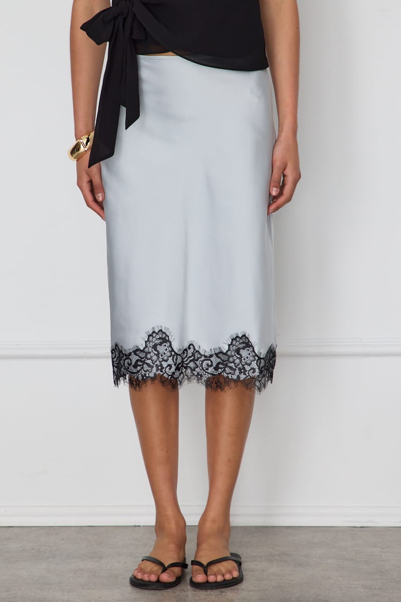 Grey Satin Lace Midi Skirt for Ally Fashion
