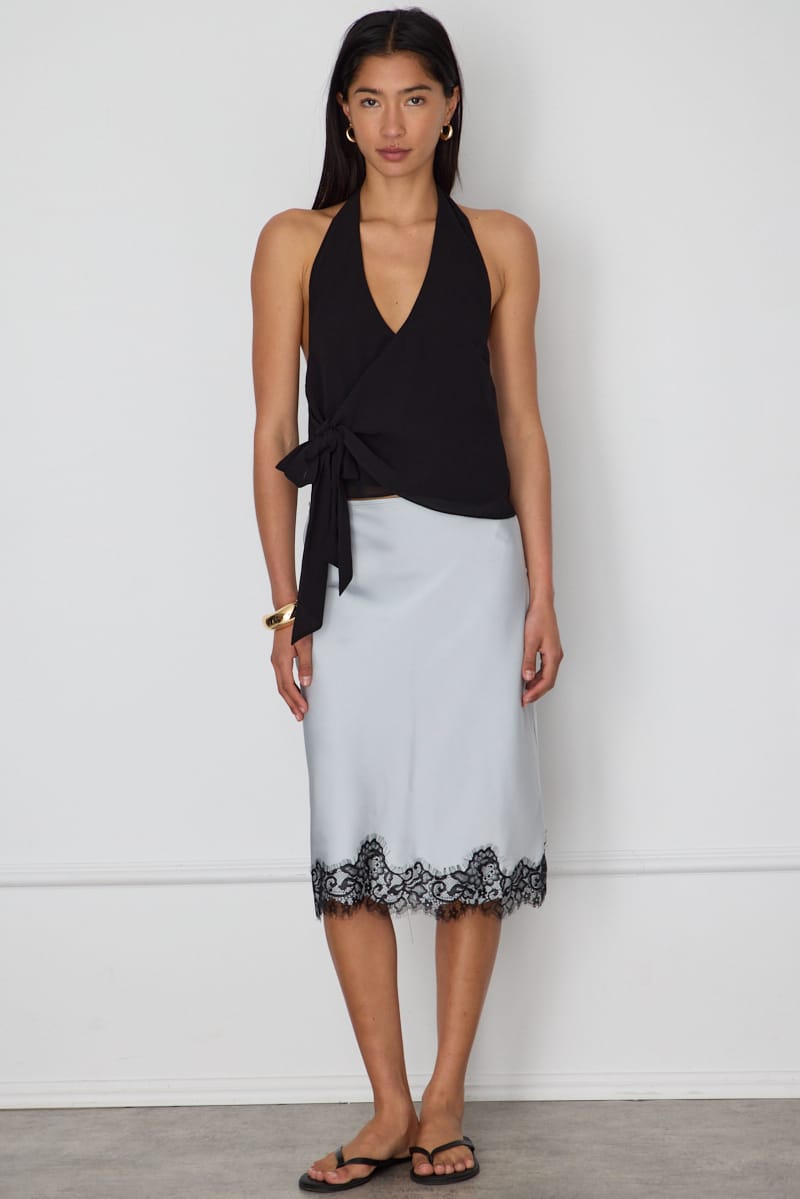 Grey Satin Lace Midi Skirt for Ally Fashion
