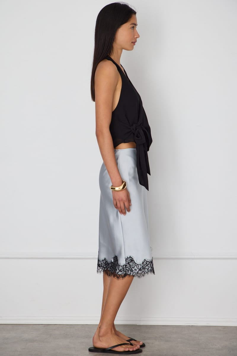 Grey Satin Lace Midi Skirt for Ally Fashion