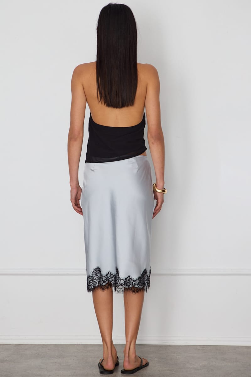 Grey Satin Lace Midi Skirt for Ally Fashion