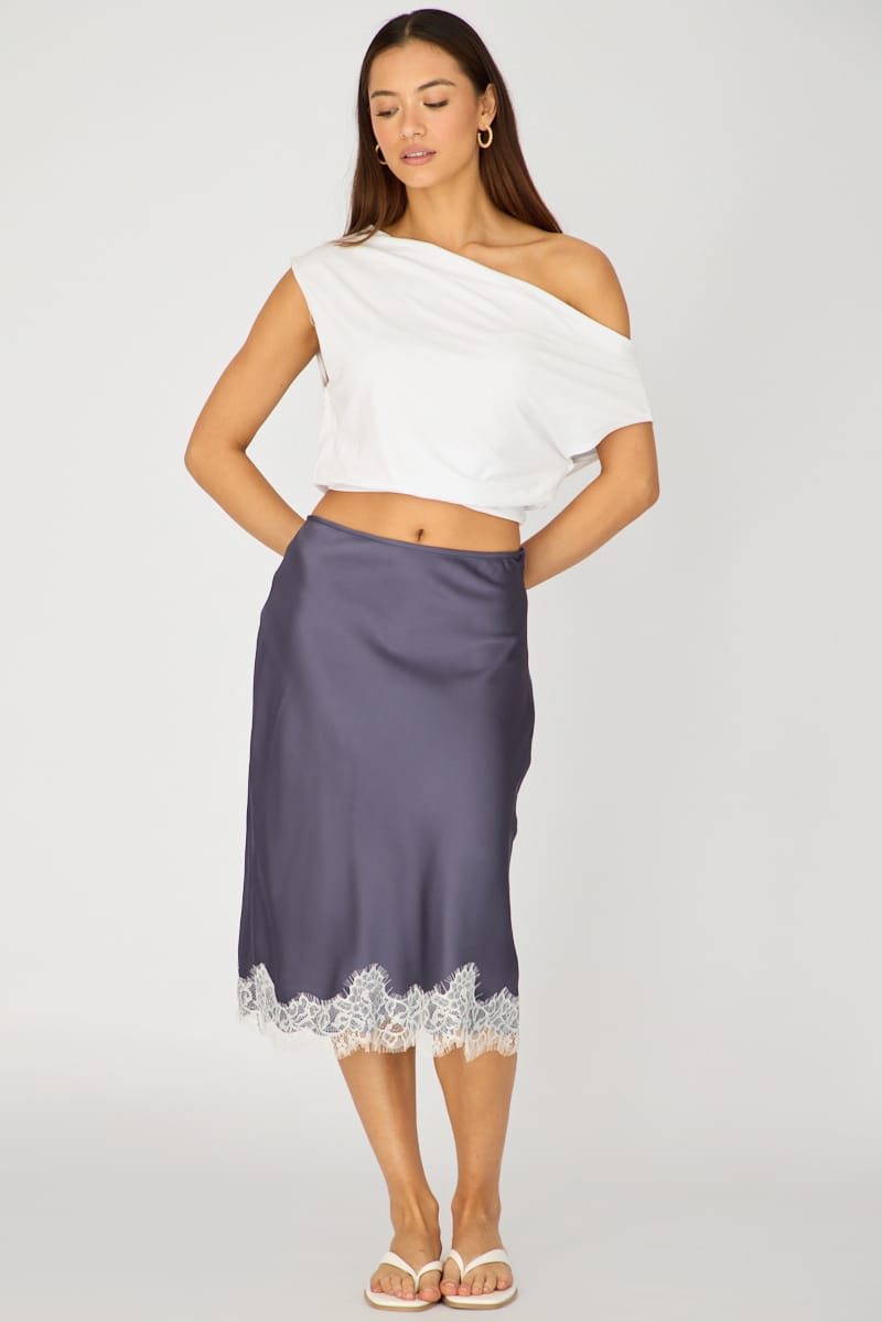 Blue Satin Lace Midi Skirt for Ally Fashion