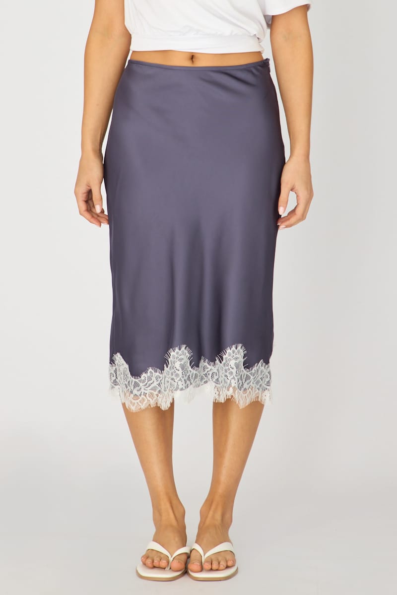 Blue Satin Lace Midi Skirt for Ally Fashion