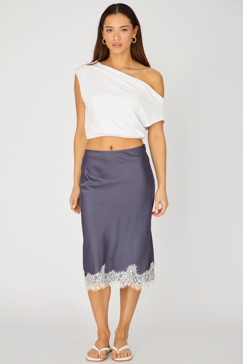 Blue Satin Lace Midi Skirt for Ally Fashion