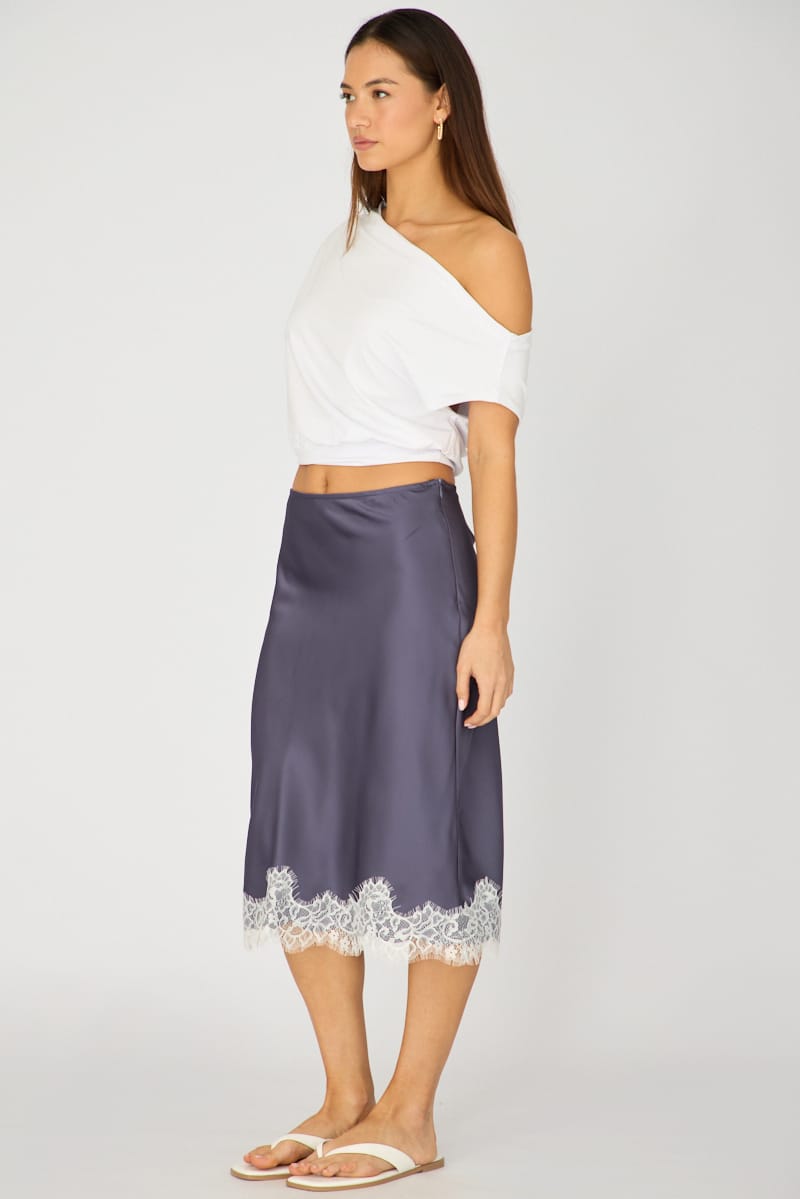 Blue Satin Lace Midi Skirt for Ally Fashion