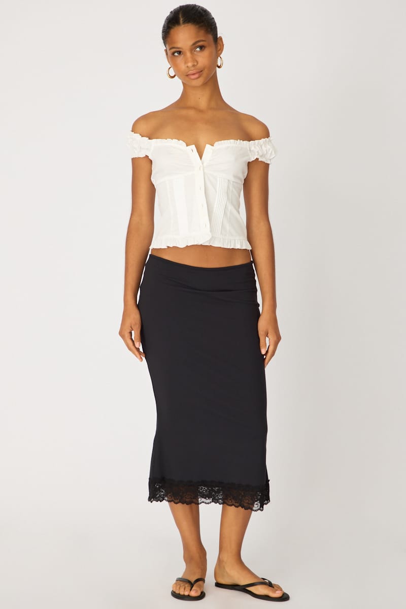 Black Midi Lace Skirt Mid Waisted Calf Length Supersoft for Ally Fashion