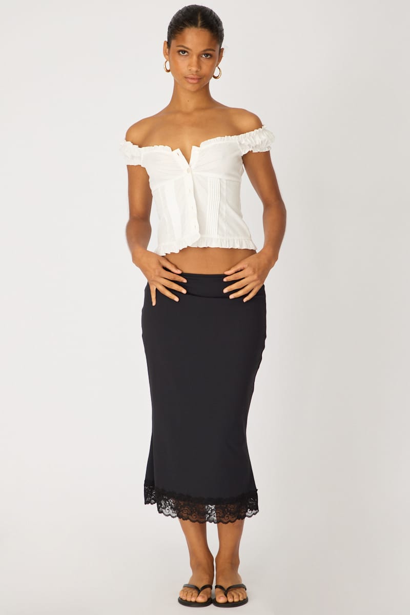 Black Midi Lace Skirt Mid Waisted Calf Length Supersoft for Ally Fashion