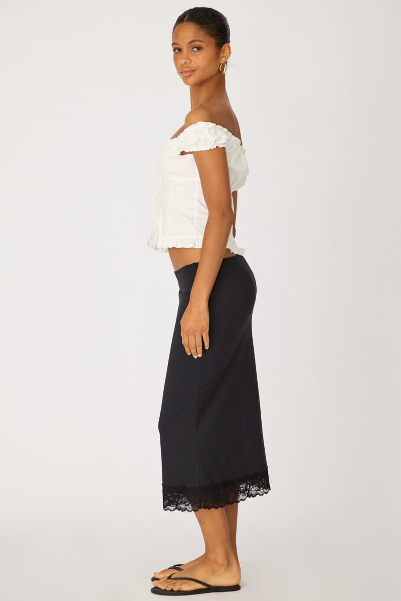 Black Midi Lace Skirt Mid Waisted Calf Length Supersoft for Ally Fashion