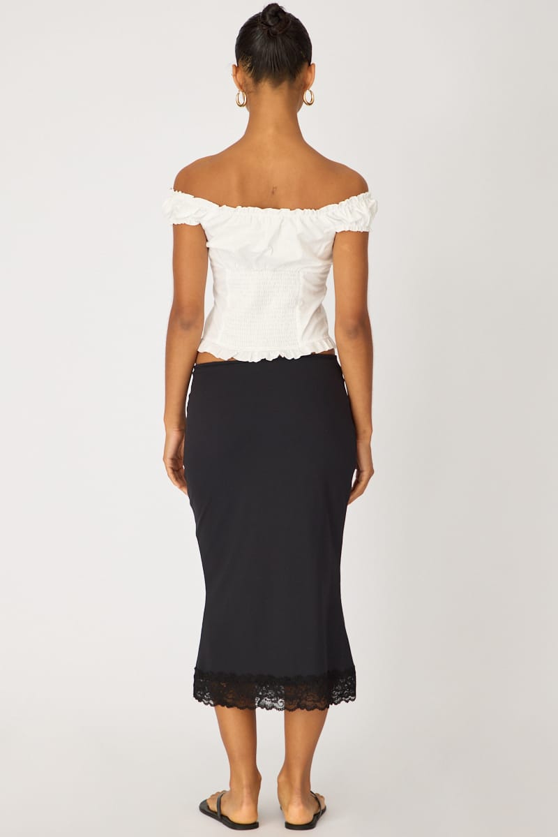 Black Midi Lace Skirt Mid Waisted Calf Length Supersoft for Ally Fashion