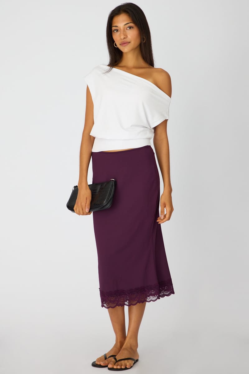 Purple Midi Lace Skirt Mid Waisted Calf Length Supersoft for Ally Fashion