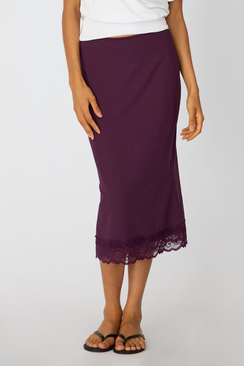Purple Midi Lace Skirt Mid Waisted Calf Length Supersoft for Ally Fashion