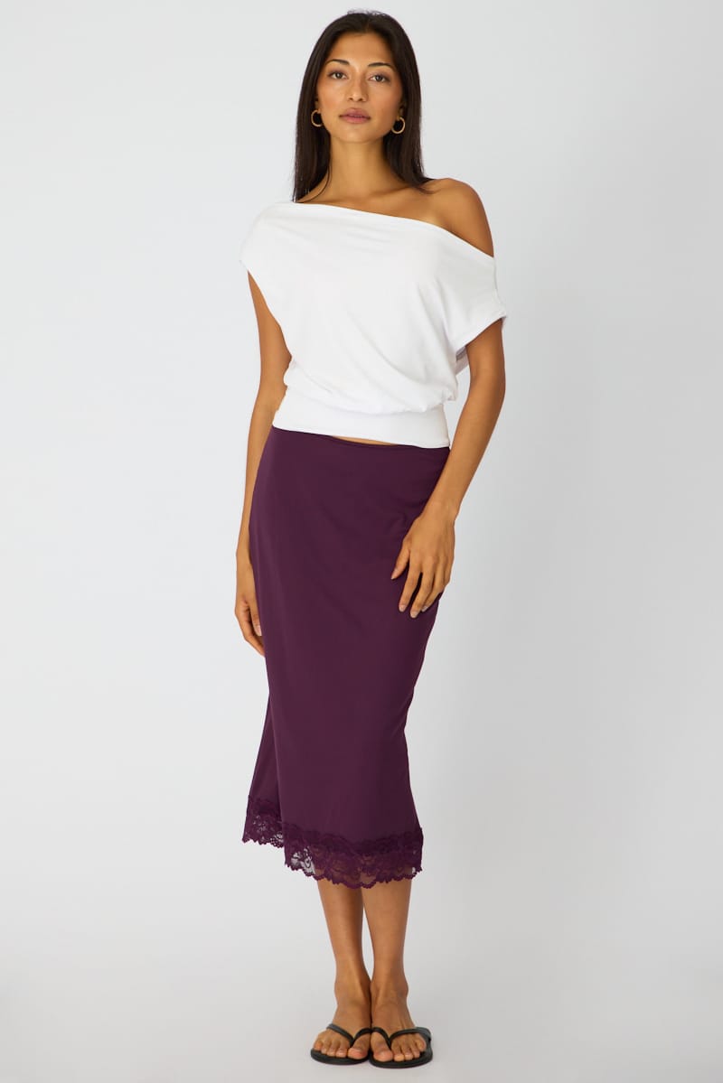 Purple Midi Lace Skirt Mid Waisted Calf Length Supersoft for Ally Fashion