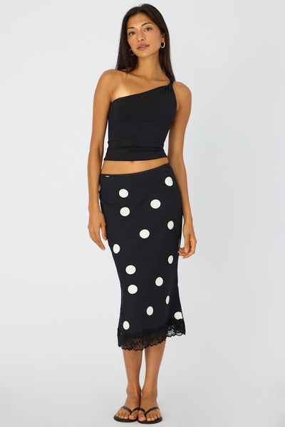 Black Polka Dot Midi Lace Skirt Mid Waisted Calf Length Supersoft