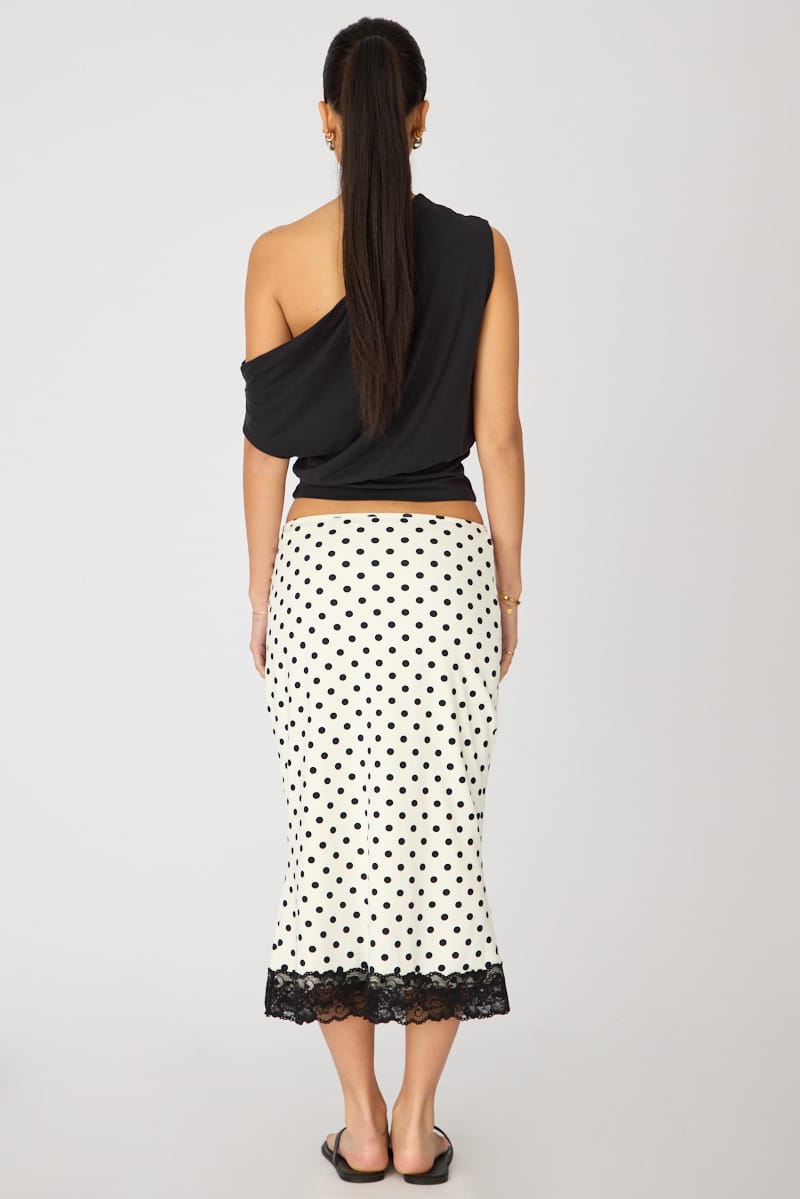 White Polka Dot Midi Lace Skirt Mid Waisted Calf Length Supersoft for Ally Fashion