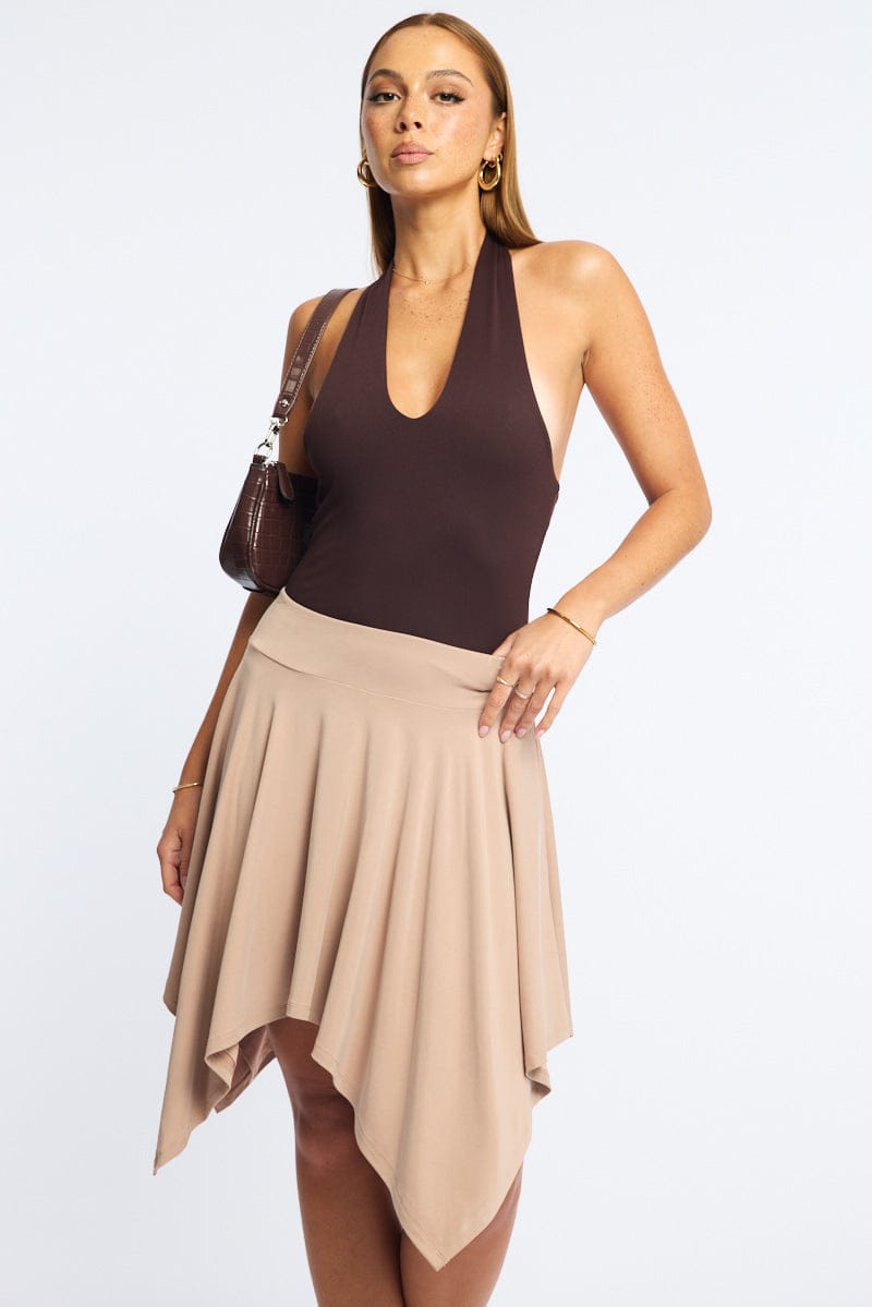 Beige Midi Scarf Skirt Handkerchief Hem Modal Blend for Ally Fashion