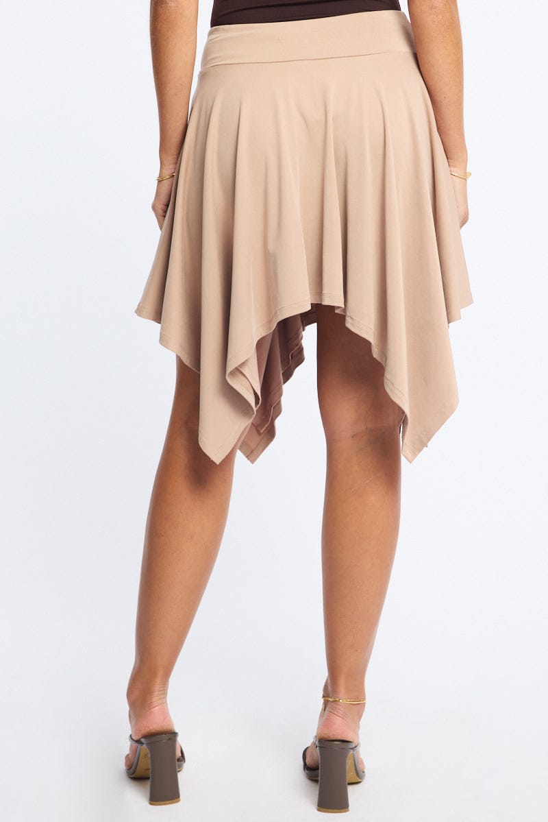 Beige Midi Scarf Skirt Handkerchief Hem Modal Blend for Ally Fashion