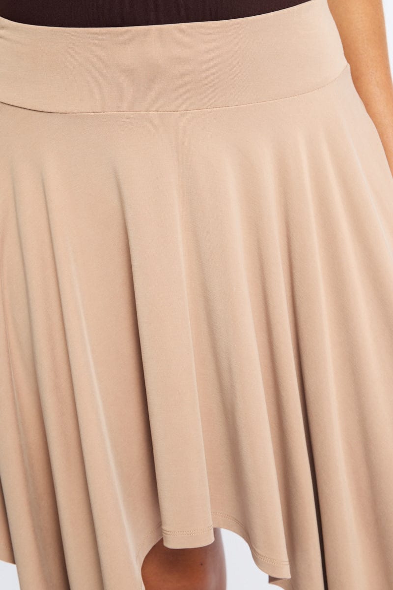 Beige Midi Scarf Skirt Handkerchief Hem Modal Blend for Ally Fashion