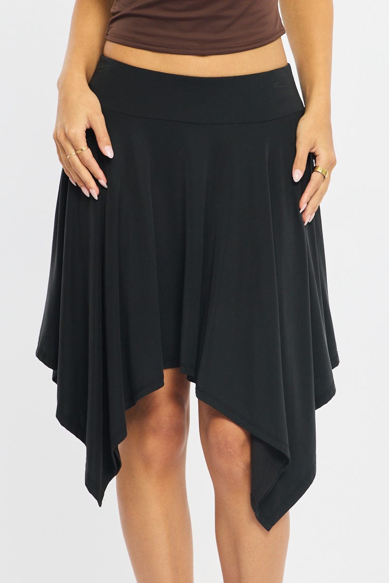 Black Midi Scarf Skirt Handkerchief Hem Modal Blend for Ally Fashion
