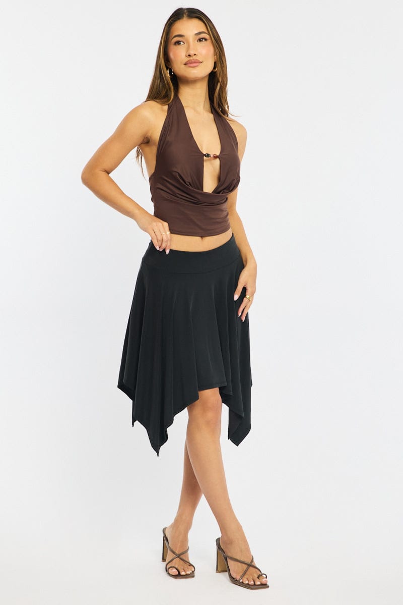 Black Midi Scarf Skirt Handkerchief Hem Modal Blend for Ally Fashion