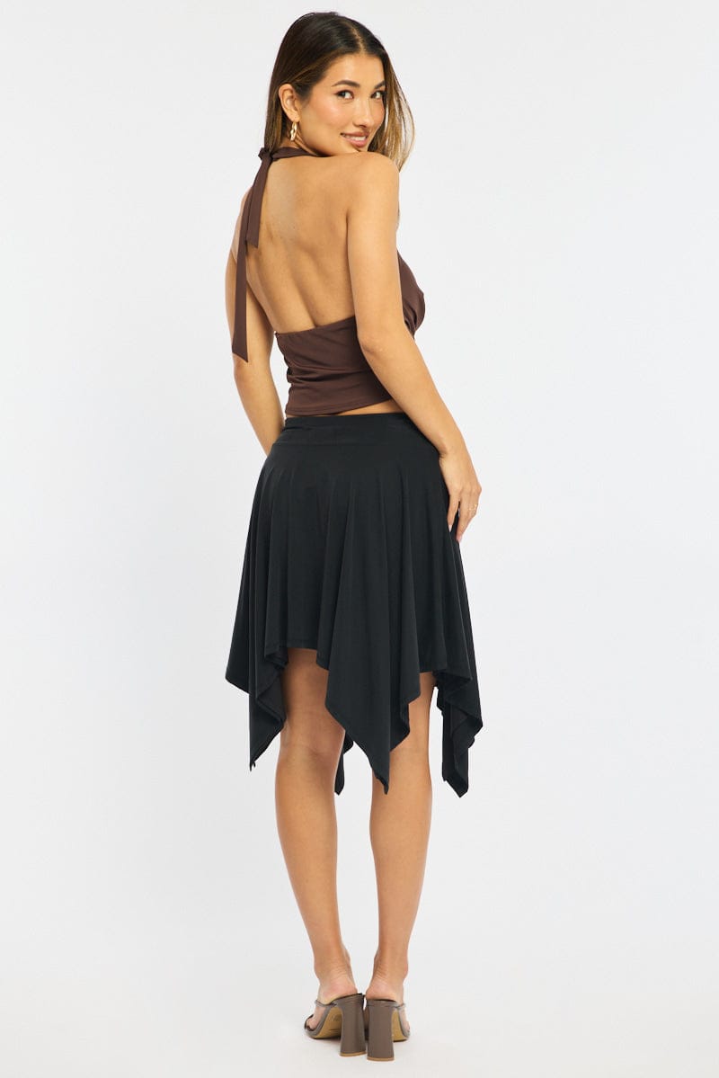 Black Midi Scarf Skirt Handkerchief Hem Modal Blend for Ally Fashion