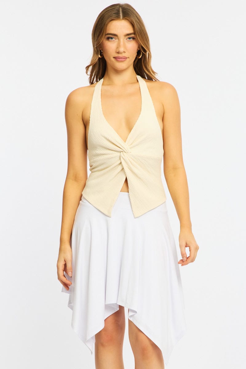 White Midi Scarf Skirt Handkerchief Hem Modal Blend for Ally Fashion