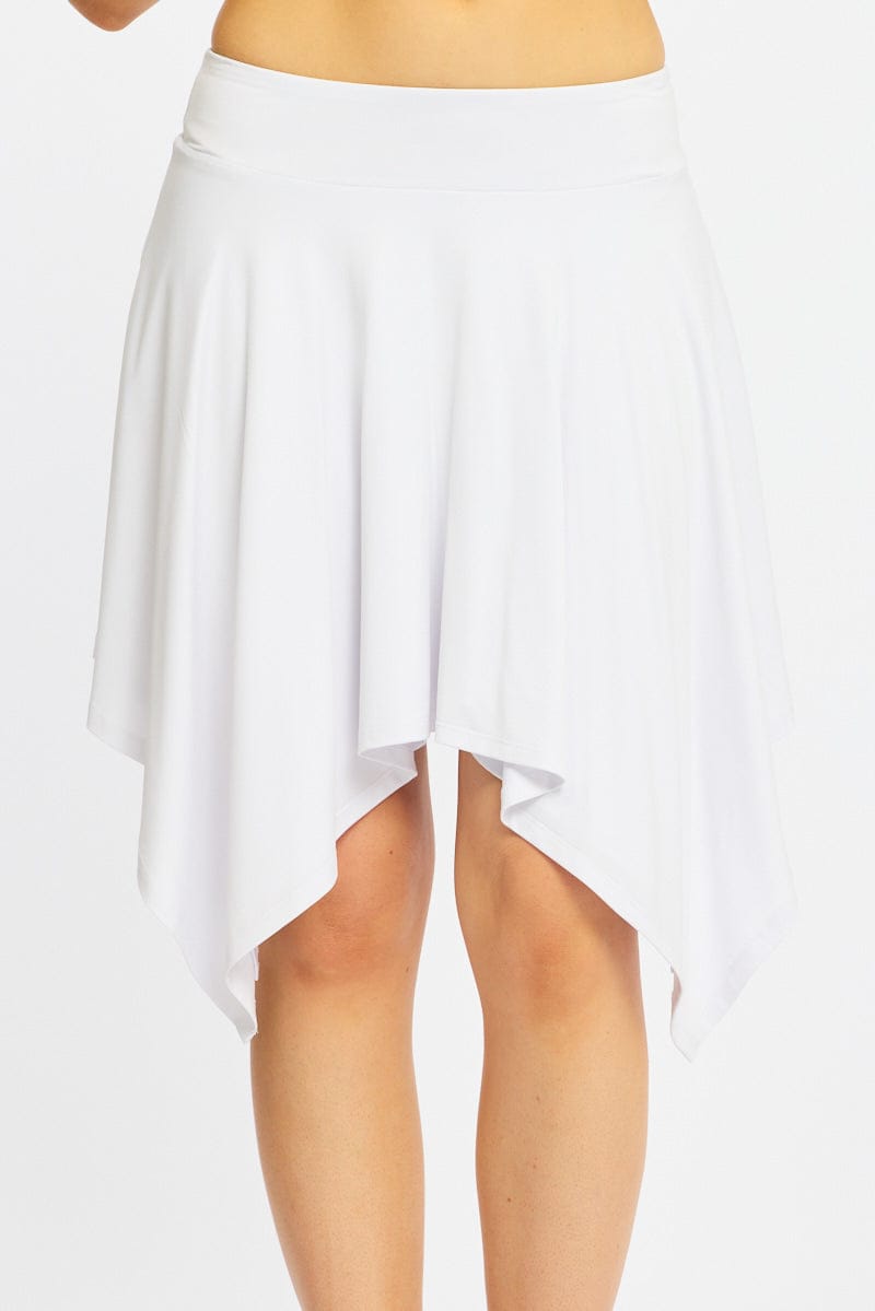 White Midi Scarf Skirt Handkerchief Hem Modal Blend for Ally Fashion