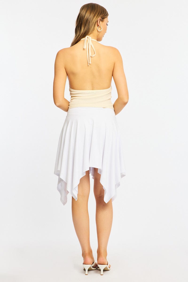 White Midi Scarf Skirt Handkerchief Hem Modal Blend for Ally Fashion