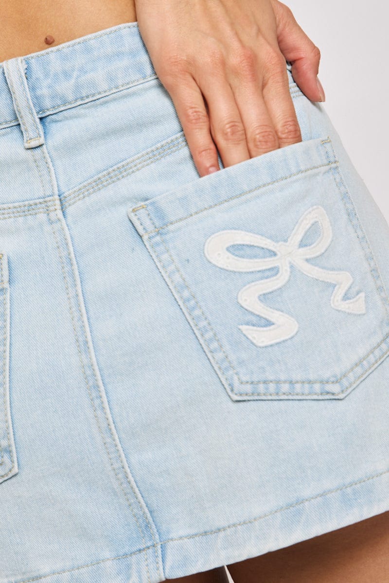 Denim Mini Skirt Mid Rise Regular Fit Eyelet Embroidered for Ally Fashion