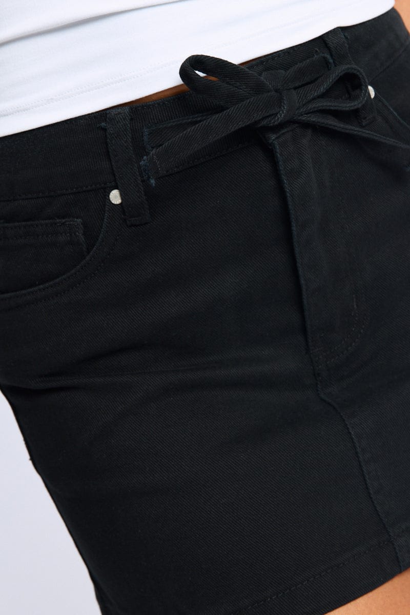 Black Mini Skirt Mid Rise Regular Fit With Removable Tie for Ally Fashion