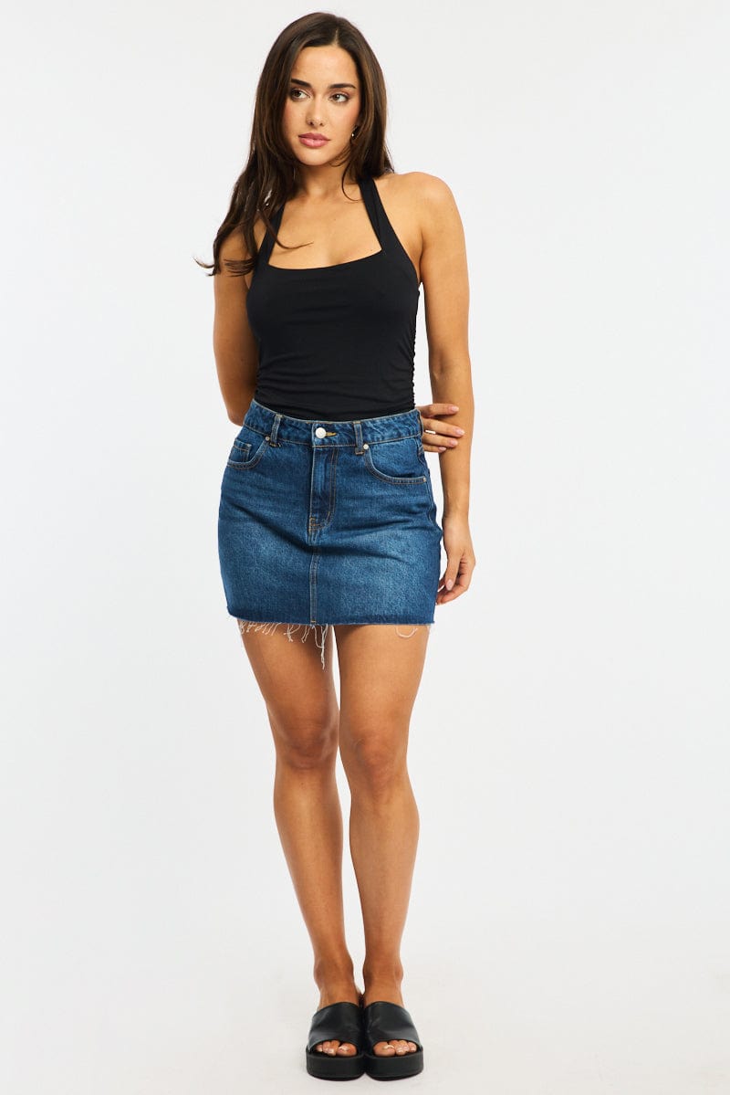 Denim Mini Skirt Mid Rise Raw Edge Ally Fashion denim-mini-skirt-mid-rise-raw-edge-ally-fashion