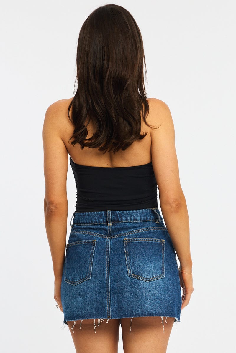 Denim Denim Mini Skirt Mid Rise Raw Edge for Ally Fashion