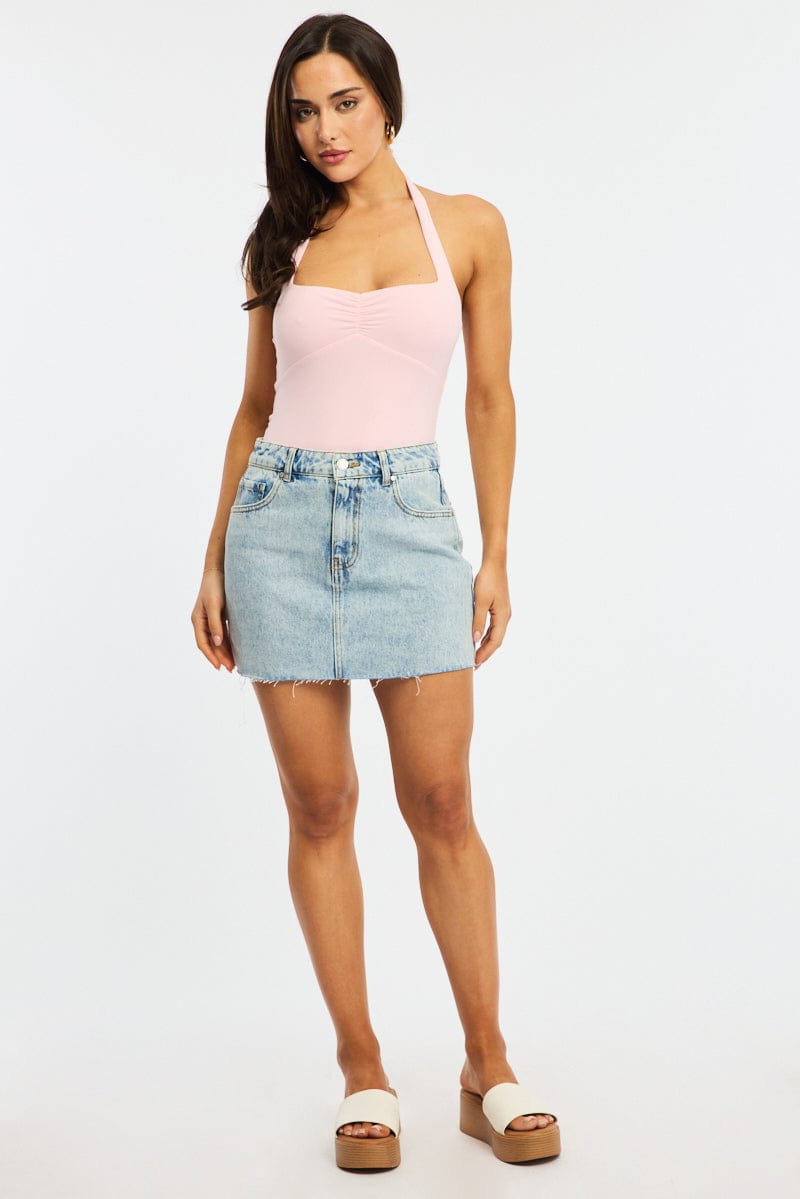 Denim Denim Mini Skirt Mid Rise Raw Edge for Ally Fashion