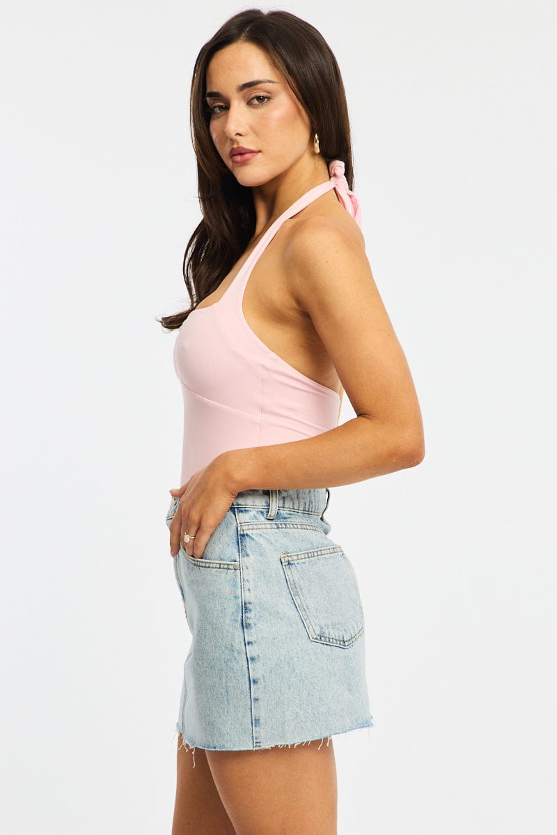 Denim Denim Mini Skirt Mid Rise Raw Edge for Ally Fashion