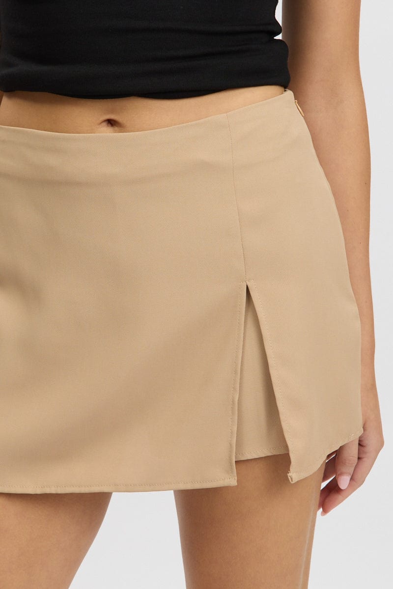 Brown Mini Skort Mid Rise Tailored Lined for Ally Fashion