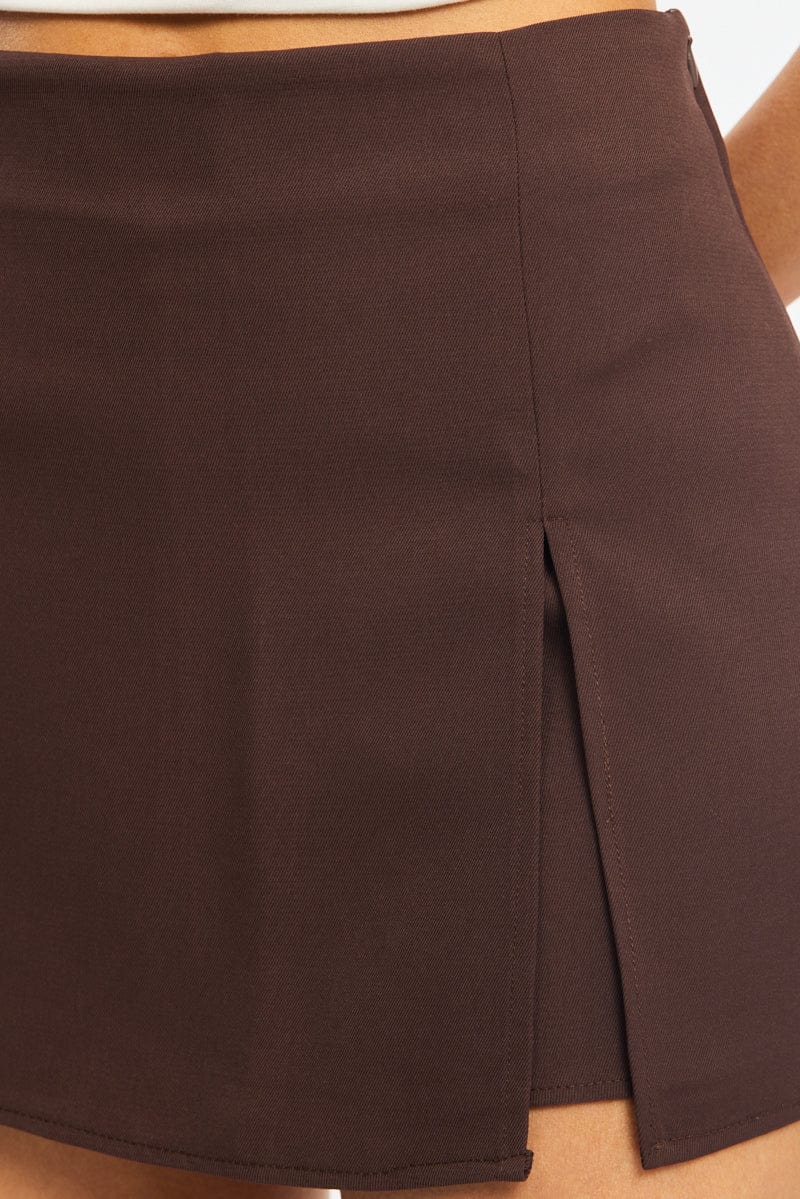 Brown Mini Skort Mid Rise Tailored Lined for Ally Fashion
