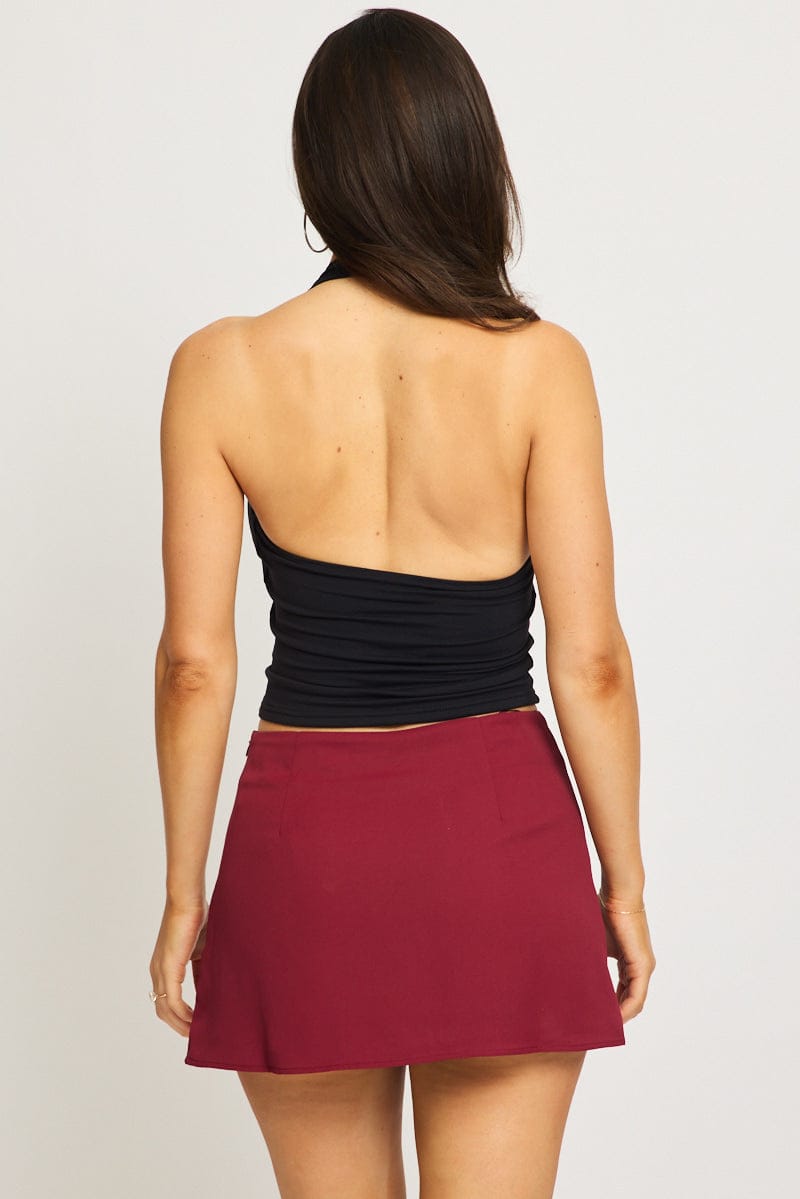 Red Mini Skort Mid Rise Tailored Lined for Ally Fashion
