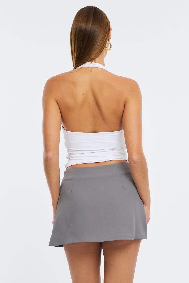 Grey Mini Skort Mid Rise Tailored Lined for Ally Fashion