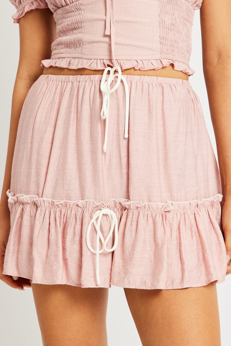 Pink Skater Skirt Tiered Mini for Ally Fashion